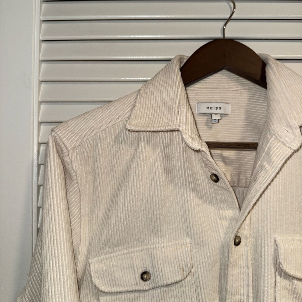 Reiss Ivory Corduroy Button-Up Shirt Size S